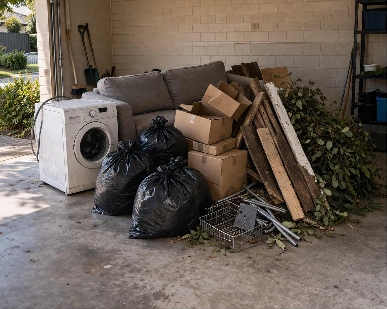 Household junk build-up in a Joondalup garage before professional junk removal service